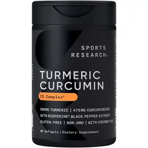 Sports Research® Turmeric Curcumin C3 Complex® w/ BioPerine Black Pepper Extract & Organic Coconut Oil - Standardized 95% Curcuminoids · Non-GMO · Gluten Free - 60 Count Softgels